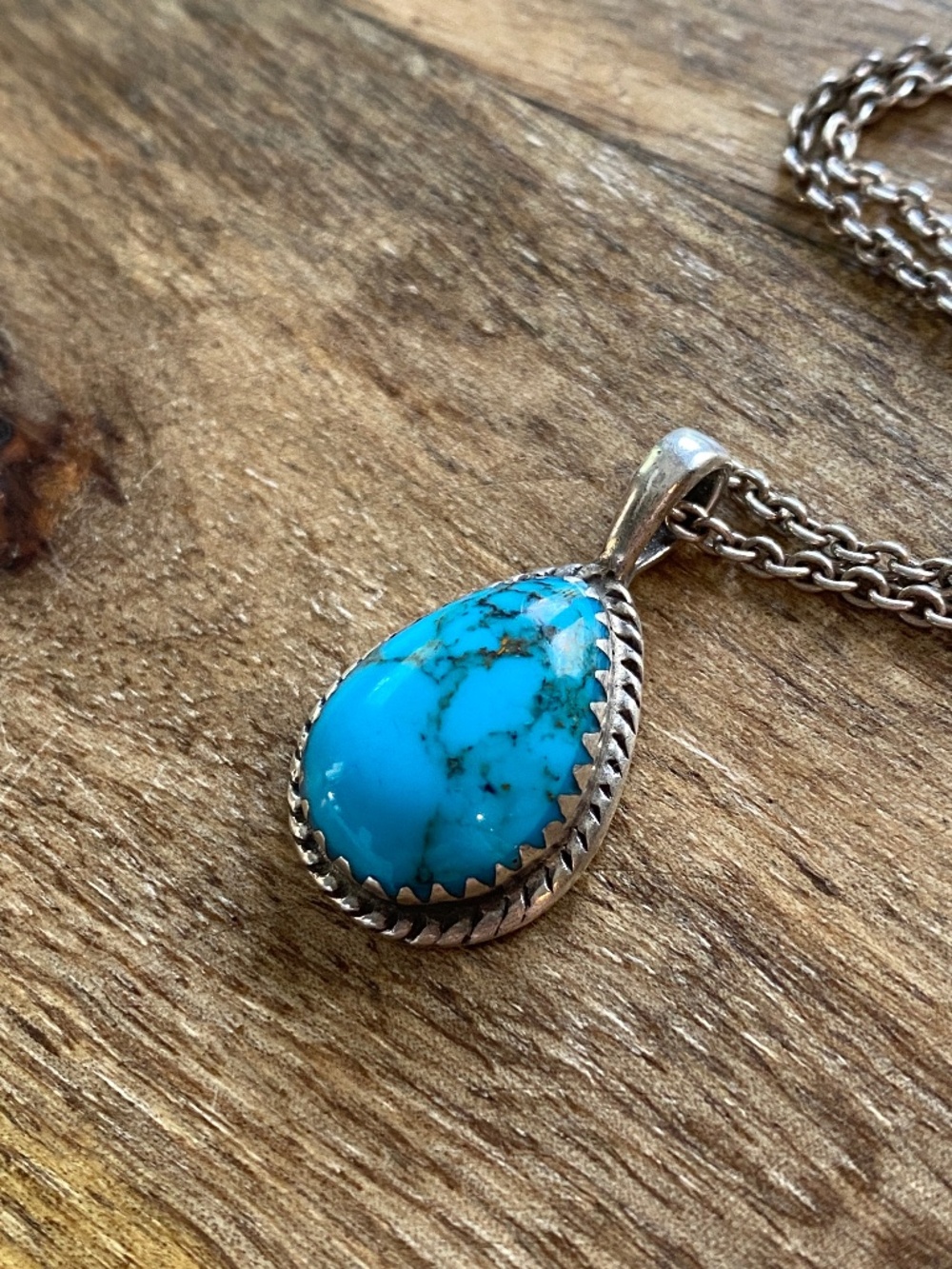 Relios 925 Sterling Silver Genuine Turquoise Pendant + Heavy 925 Italy Chain 18"